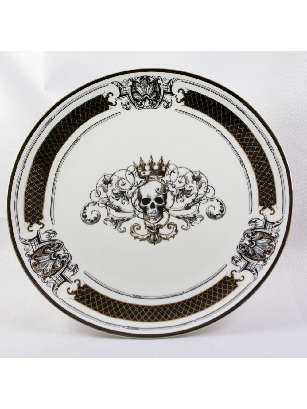 Grace Teaware Lattice Skull With Crown Footed Cake Plate Fine Porcelain 10.5"